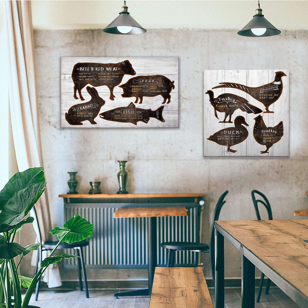 Farmhouse Kitchen Cooking Fowl Wall Art in a rustic kitchen setting, showcasing vintage culinary guides on canvas for farmhouse decor.