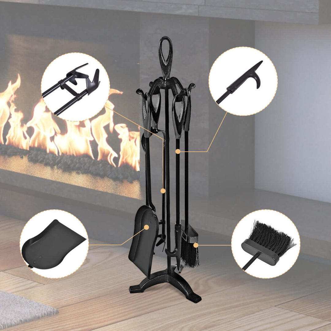 Wrought Iron Fireplace Tool Set with Loop Handles