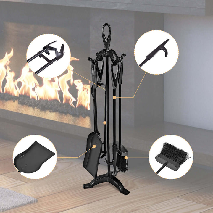 Wrought Iron Fireplace Tool Set with Loop Handles