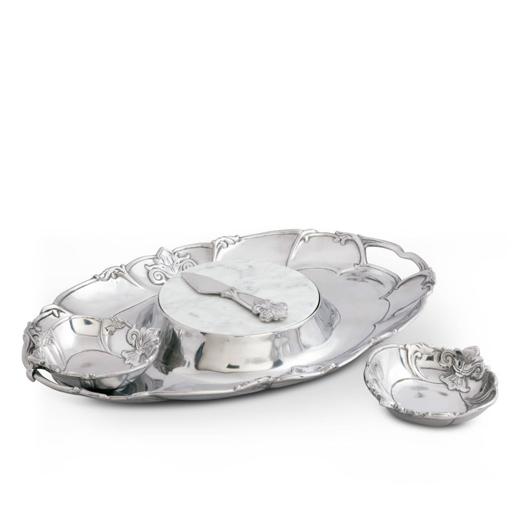 Fleur-De-Lis 5 Piece Serving Tray Set with elegant hand-cast aluminum design showcasing French decorative tradition.