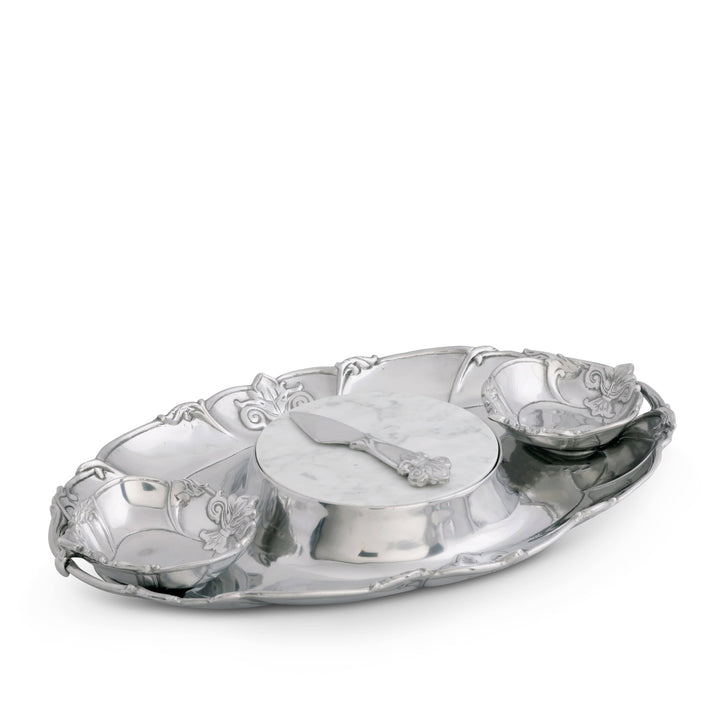 Fleur-De-Lis 5 Piece Serving Tray Set in elegant hand-cast aluminum design showcasing French country elegance and refinement.