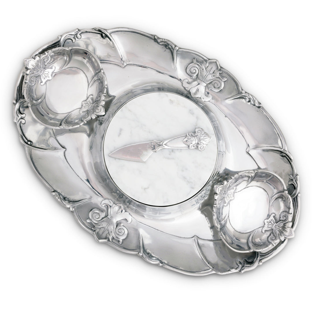 Fleur-De-Lis 5 Piece Serving Tray Set with elegant hand-cast aluminum design featuring a classic motif. Perfect for French country decor.