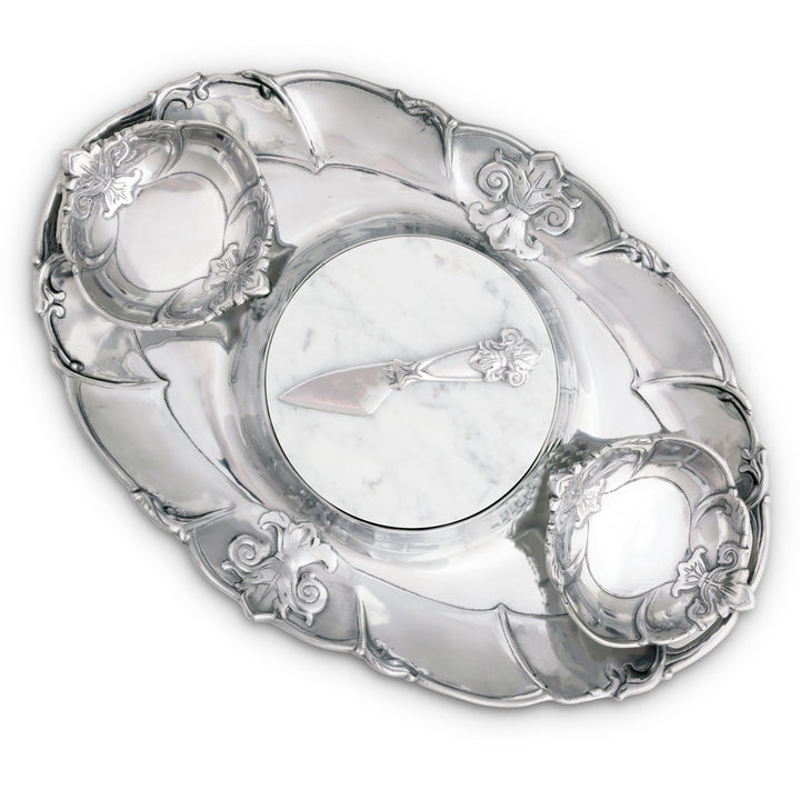 Fleur-De-Lis 5 Piece Serving Tray Set with elegant hand-cast aluminum design featuring a classic motif. Perfect for French country decor.