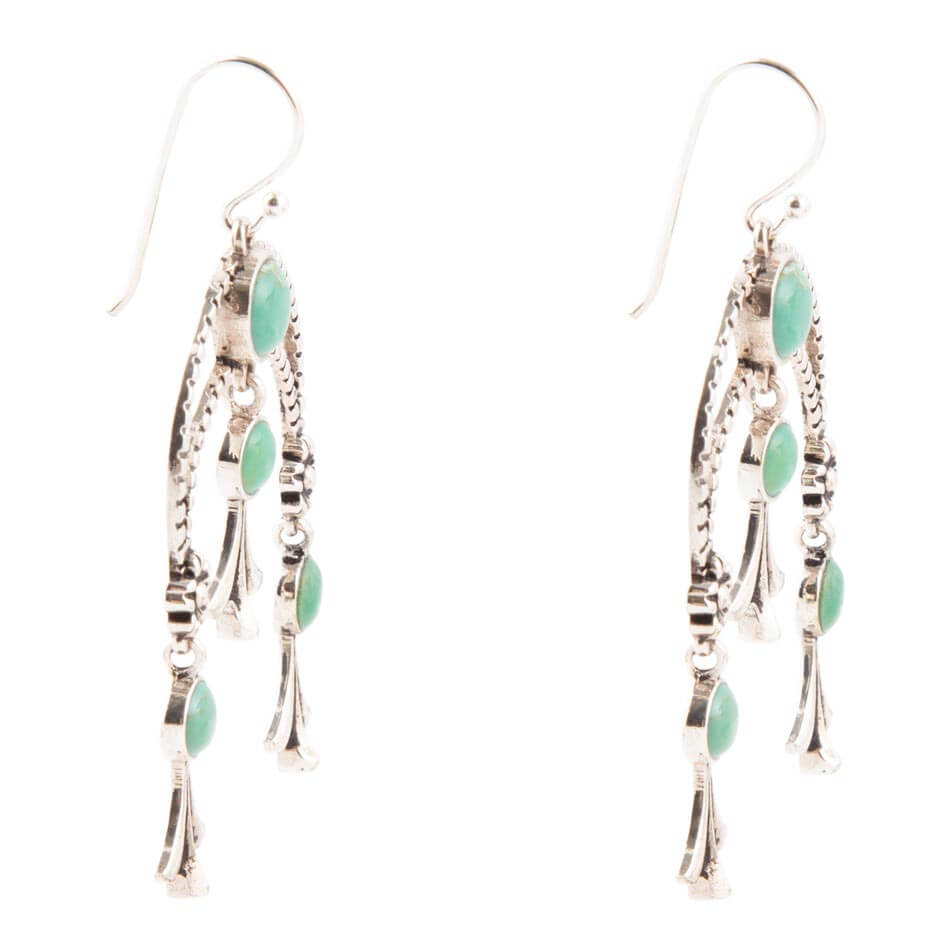 Floral Chandelier Blue Turquoise and Sterling Silver Earrings