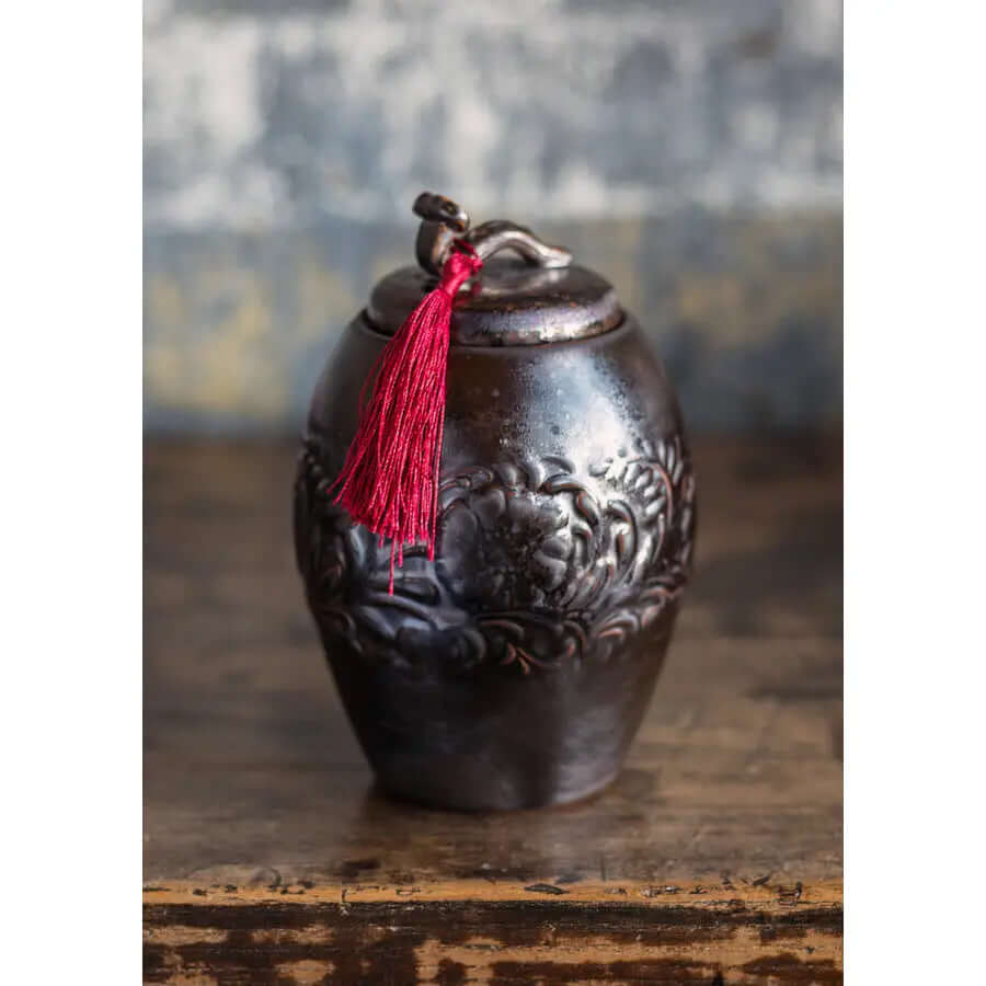 Dark Brown Ceramic Storage Canister with Brown Tassel