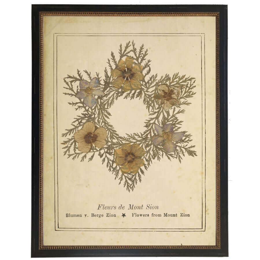 Flowers from Mount Zion Victorian Vintage Bookplate Print in Black Beaded Frame