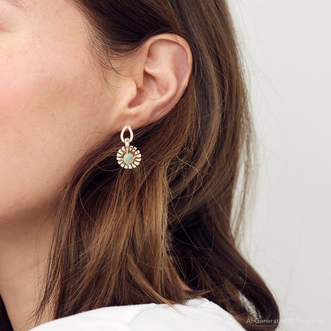 Fluted Blue Turquoise Drop Post Earrings
