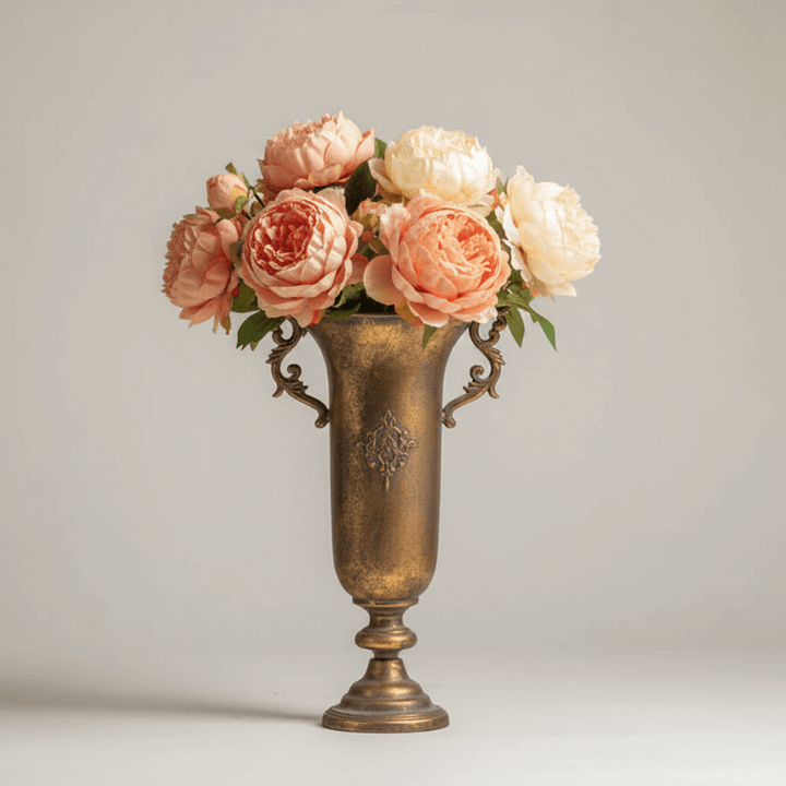 Decorative vase with flowers on a neutral background
