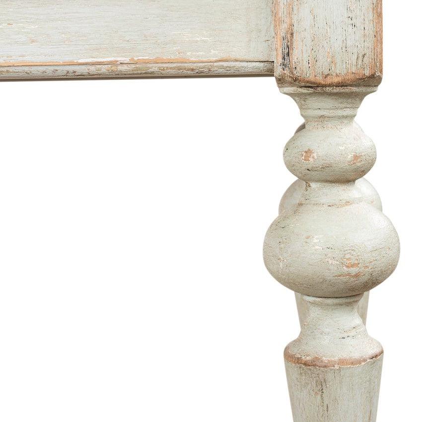 Close-up of French Country Farmhouse Console Table leg with rustic, handcrafted details and a classic elegant finish.