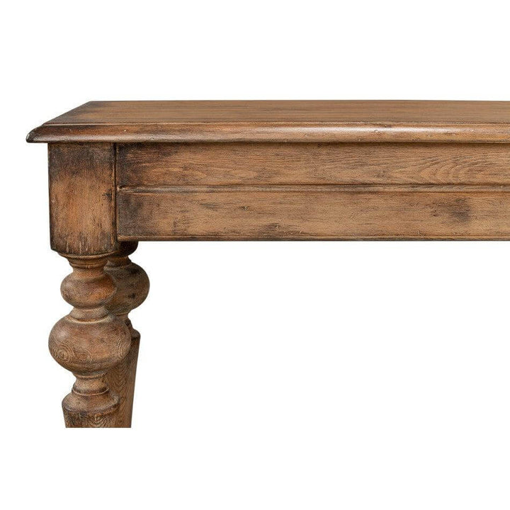 French Country Farmhouse Console Table showcasing rustic wooden design and elegant craftsmanship