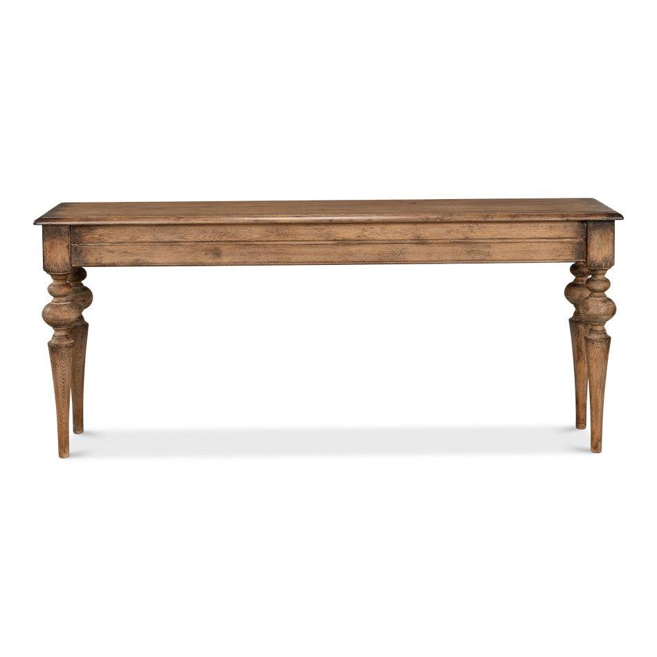 French Country Farmhouse Console Table with rustic elegance and handcrafted details, ideal for enhancing vintage home decor.