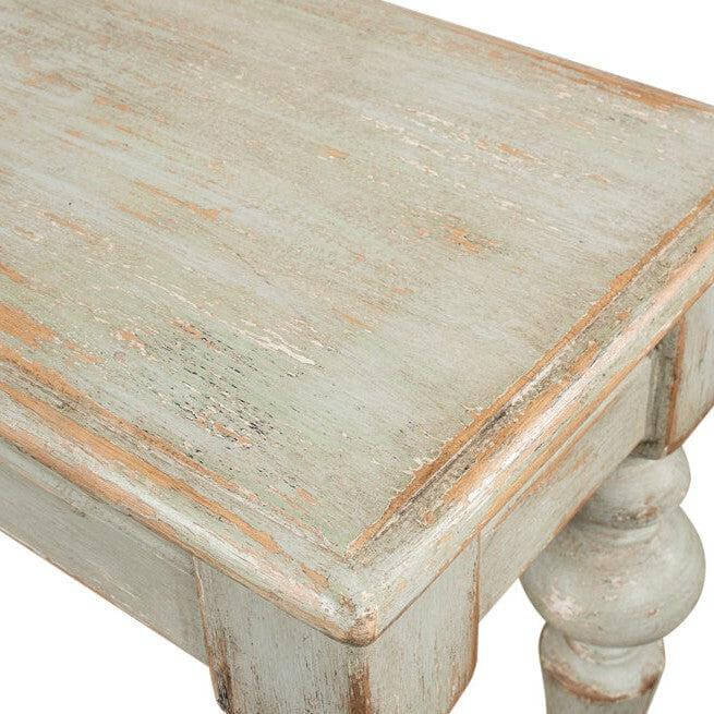 Rustic wooden top of the French Country Farmhouse Console Table showcasing handcrafted elegance and weathered texture.