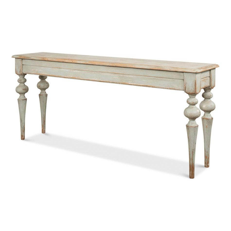 French Country Farmhouse Console Table with rustic elegance and handcrafted design.