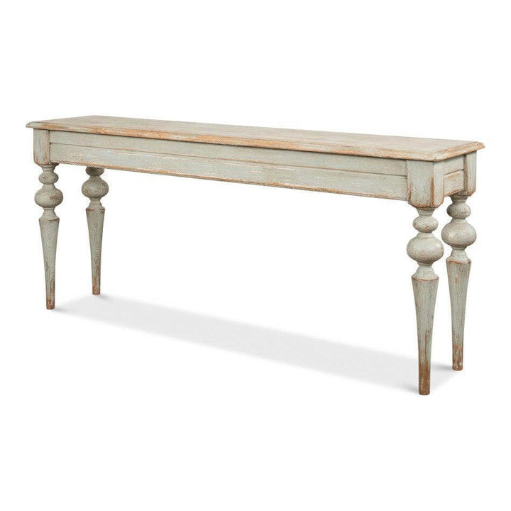 French Country Farmhouse Console Table with rustic elegance and handcrafted design.