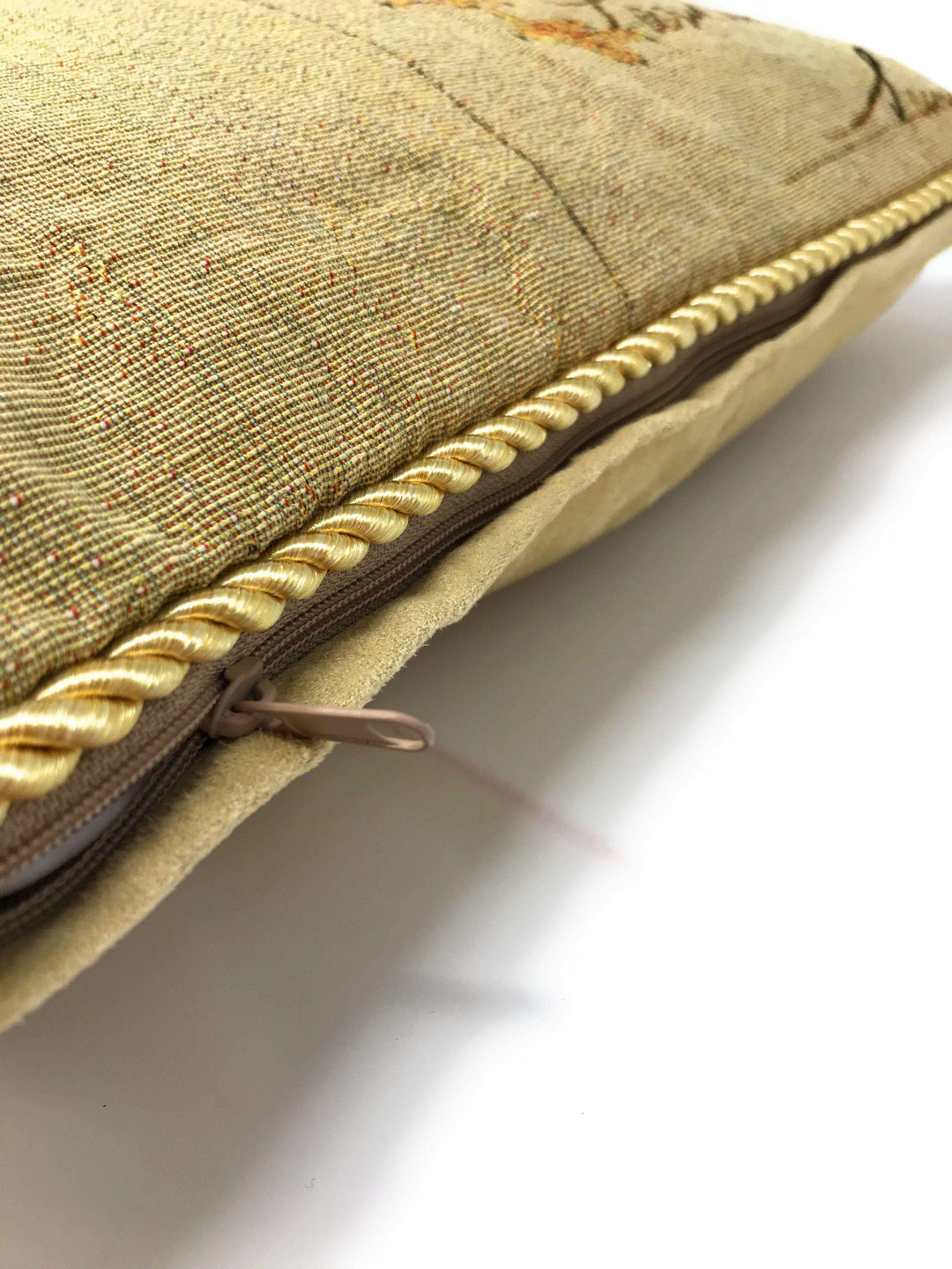 Close-up of French Country Rooster Tapestry Throw Pillow Cover showing detailed zipper and textured weave.