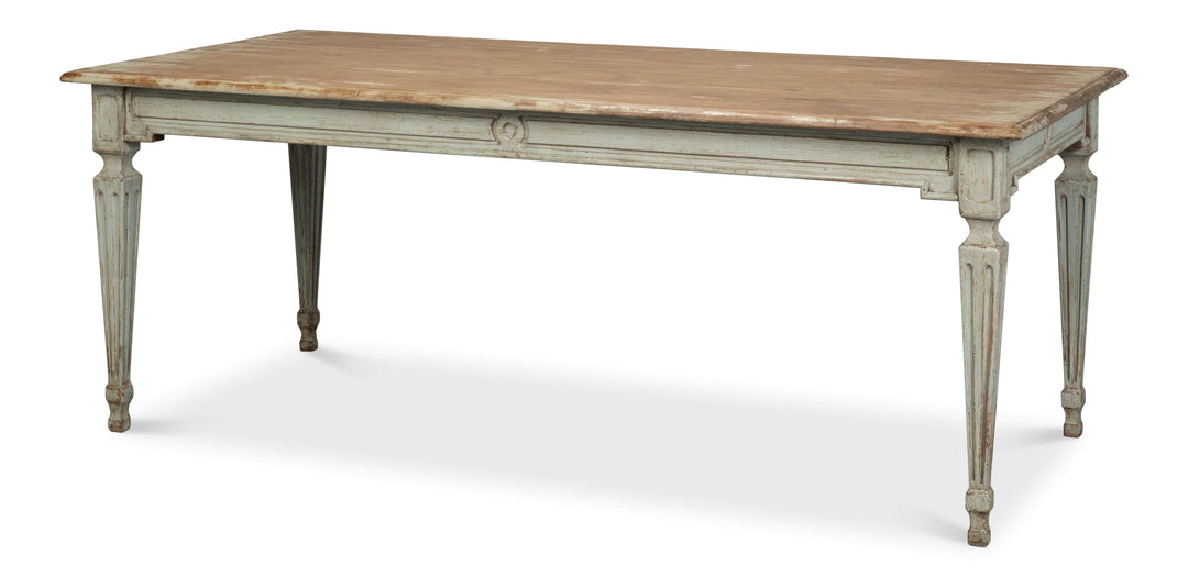 French Country Sage Dining Table with Natural Wood Top