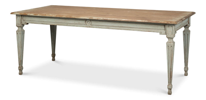 French Country Sage Dining Table with Natural Wood Top