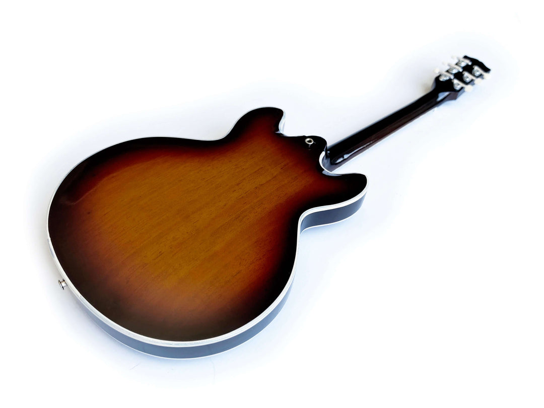 Gibson ES-335 Vintage Sunburst Mini Guitar Replica back view showing sunburst finish and craftsmanship detail