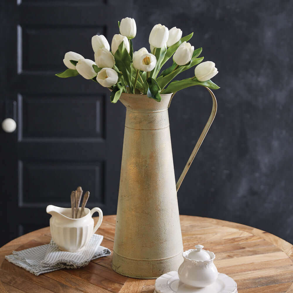 Gilded Farmhouse Pitcher Vase in Weathered Metal