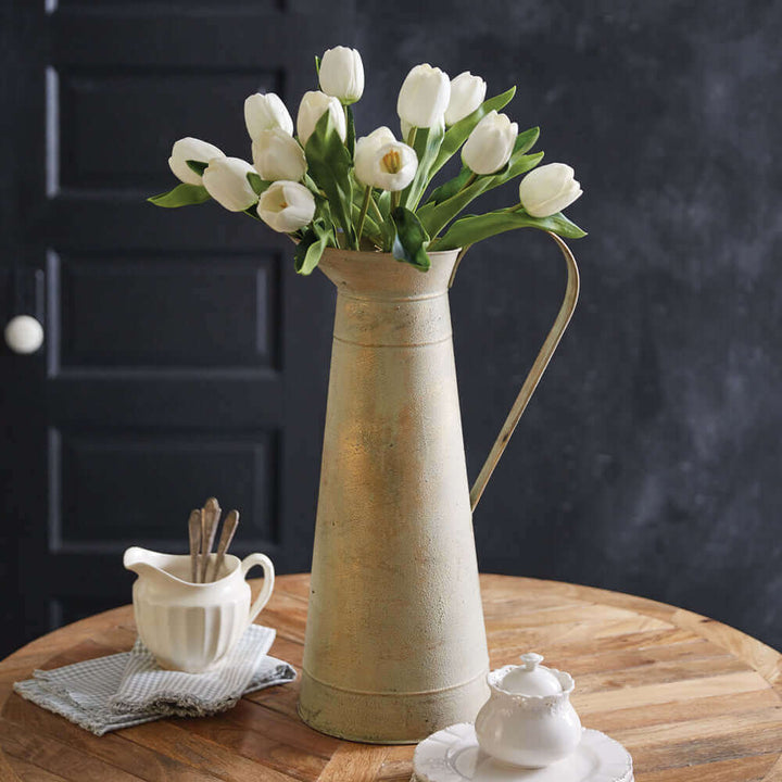 Gilded Farmhouse Pitcher Vase in Weathered Metal