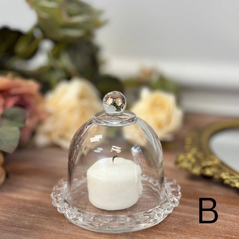 Glass Display Cloche style B covering a glowing candle