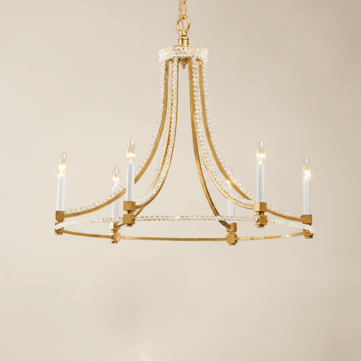 Antique Gold Leaf Chandelier with Glass Beads