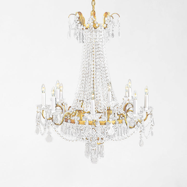 Antique Gold and Crystal Empire Chandelier