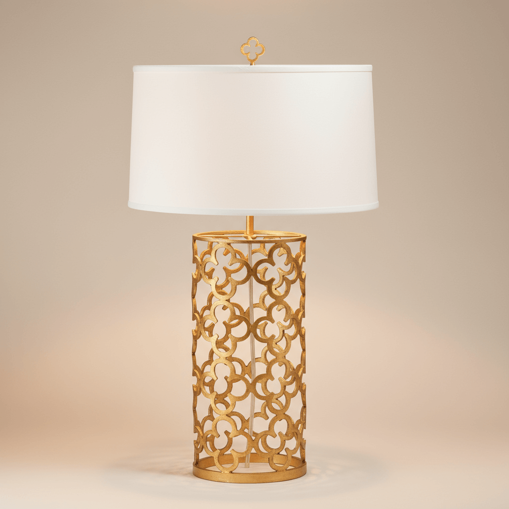 Gold table lamp with white shade