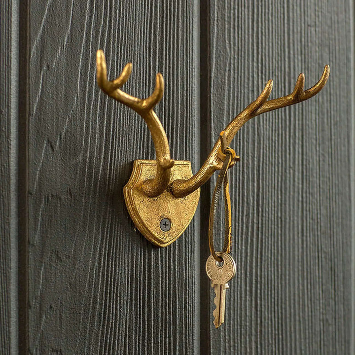 Cast Iron Gold Leaf Antler Hook
