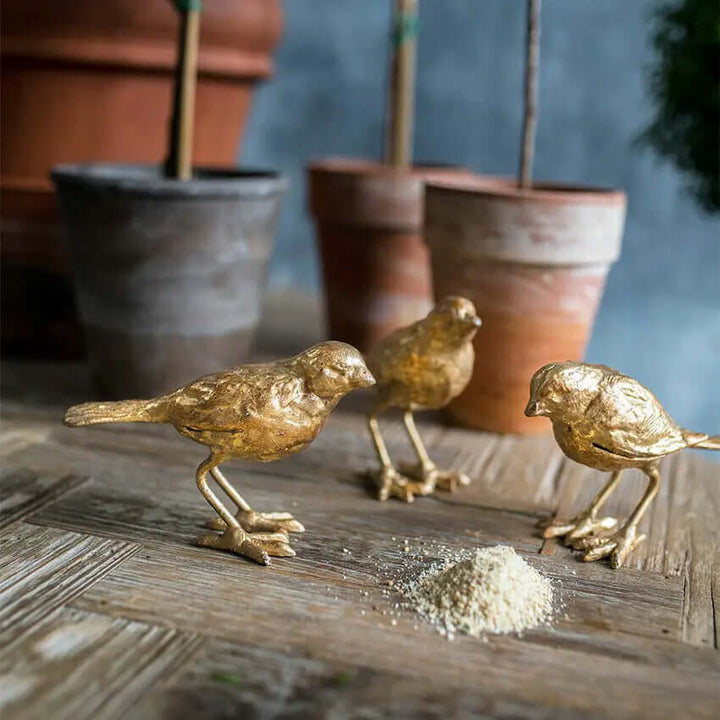 Set of 3 Cast Iron Gold Leaf Birds