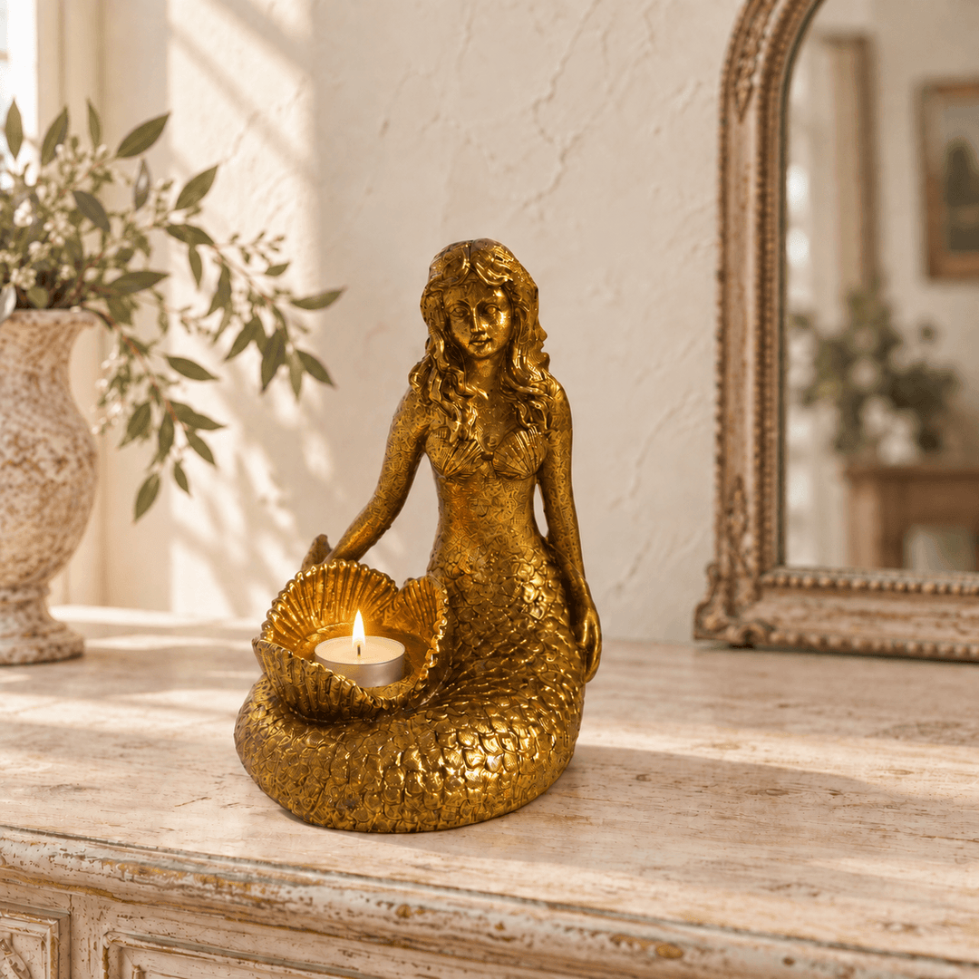 Gold Mermaid Resin Candle Holder