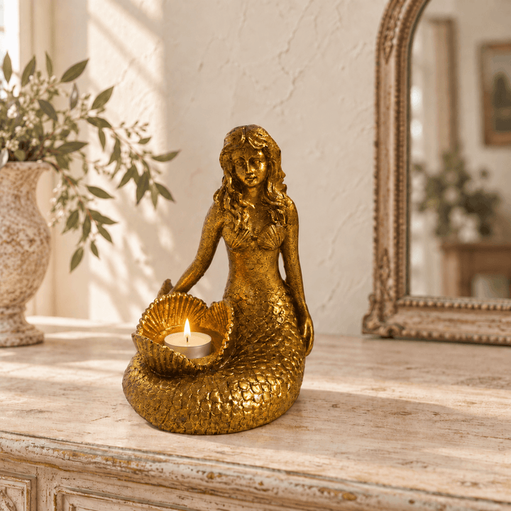 Gold Mermaid Resin Candle Holder