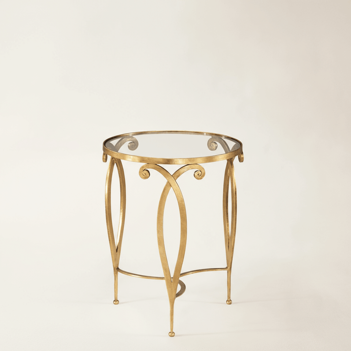 Italian Gold Leaf Iron Side Table with Glass Top
