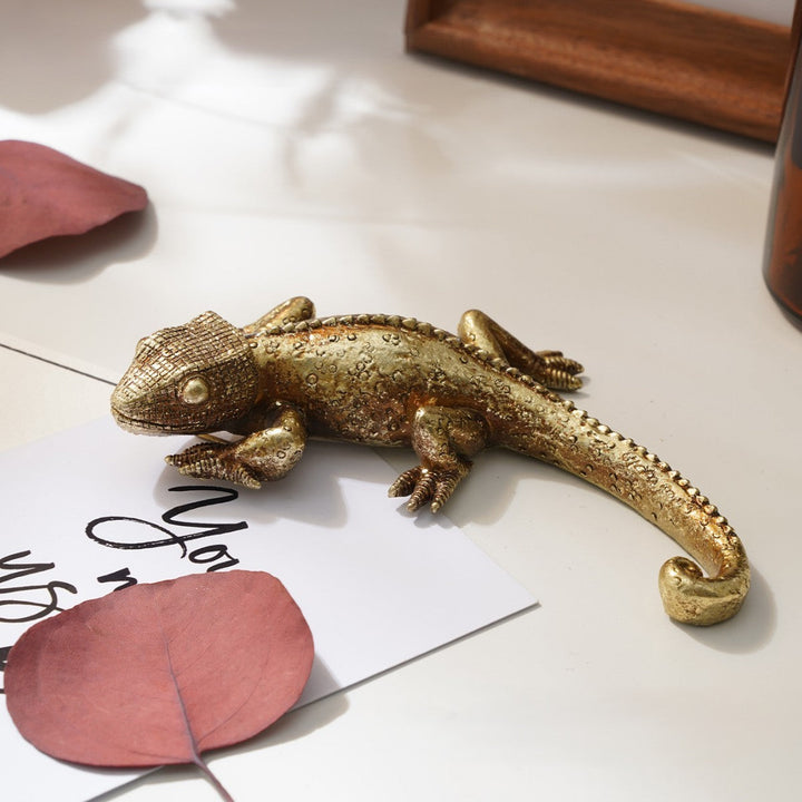 Gold-Tone Lizard Wall Accent and Tabletop Figurine viewed from the left