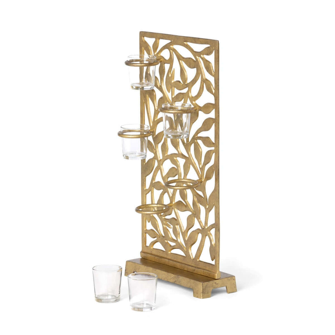 Gold Metal Jasmine Vine Votive Candle Holder with Glass Cups