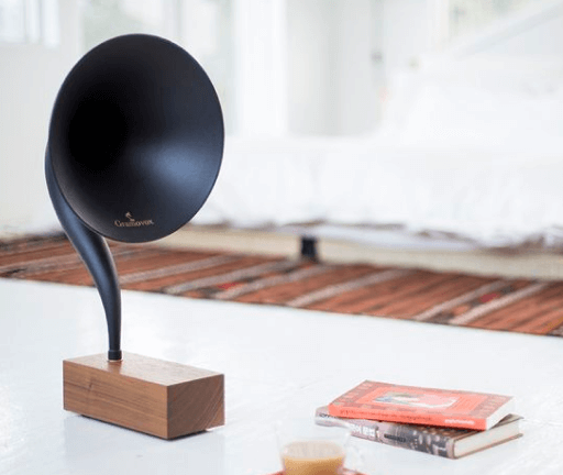 Gramovox Bluetooth Gramophone Speaker in a modern living room setting