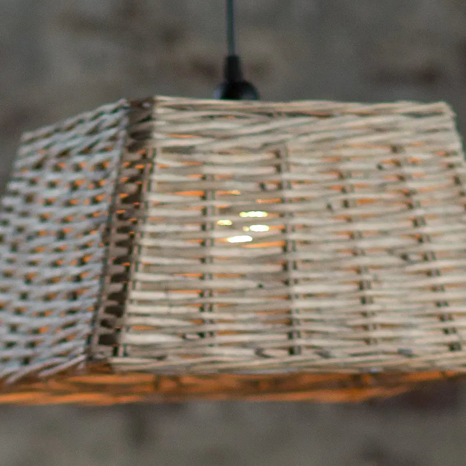 Close view of a suspended gray-wash willow shade