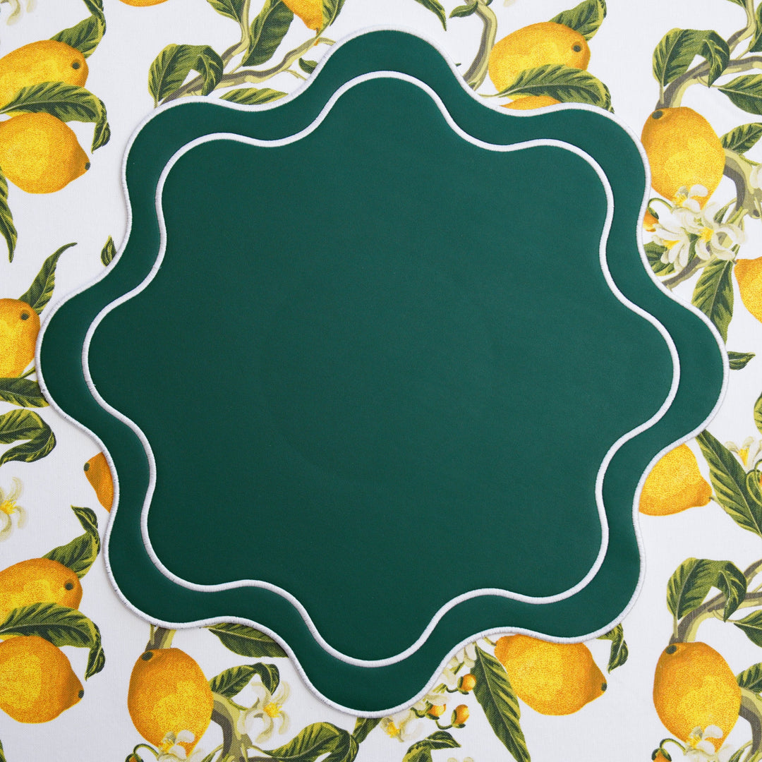 HAVEN GREEN WAVY EDGE FAUX LEATHER PLACEMAT (Set Of 4)