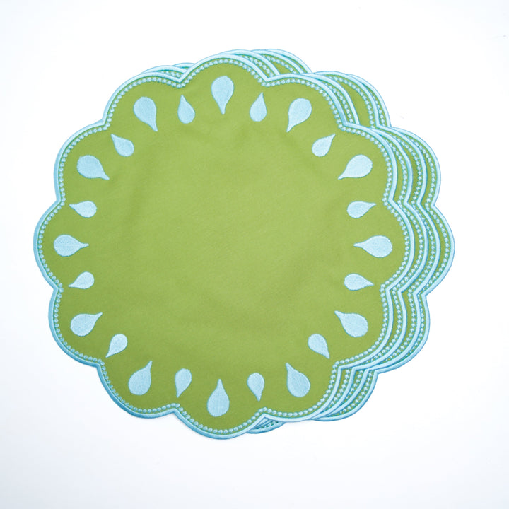 DROPLET GREEN ROUND FABRIC PLACEMAT (Set Of 4)