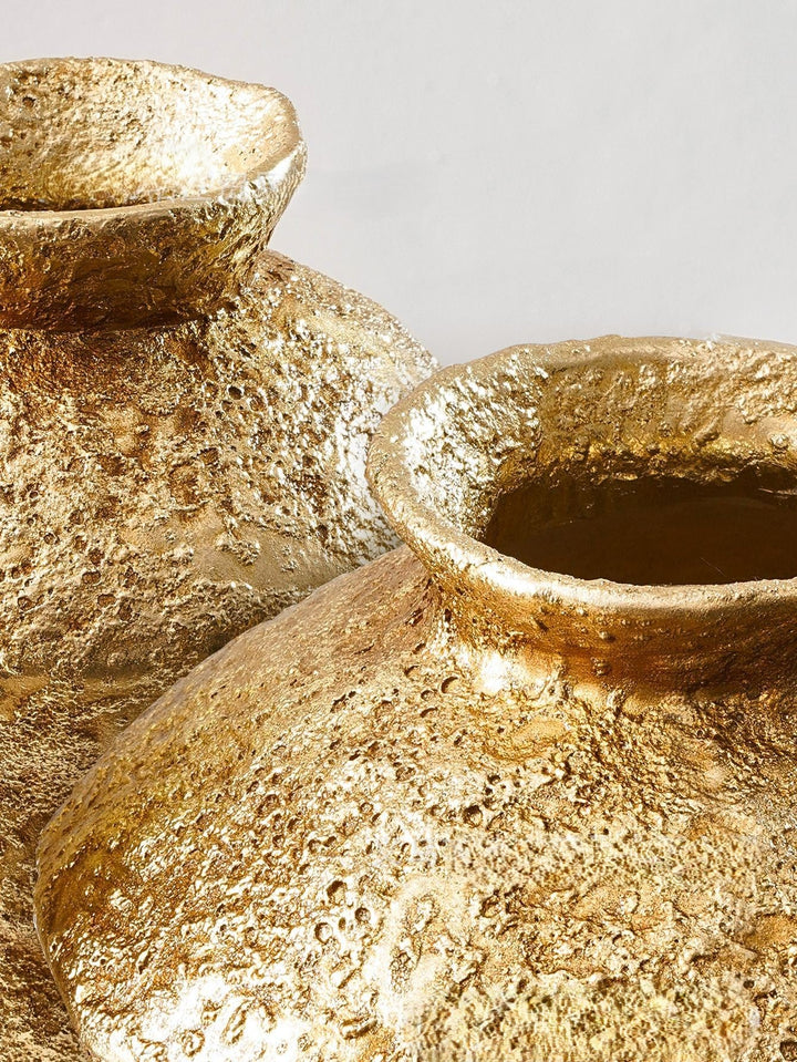 Close detail of the textured metallic finish on Hammered Gold Decorative Vases