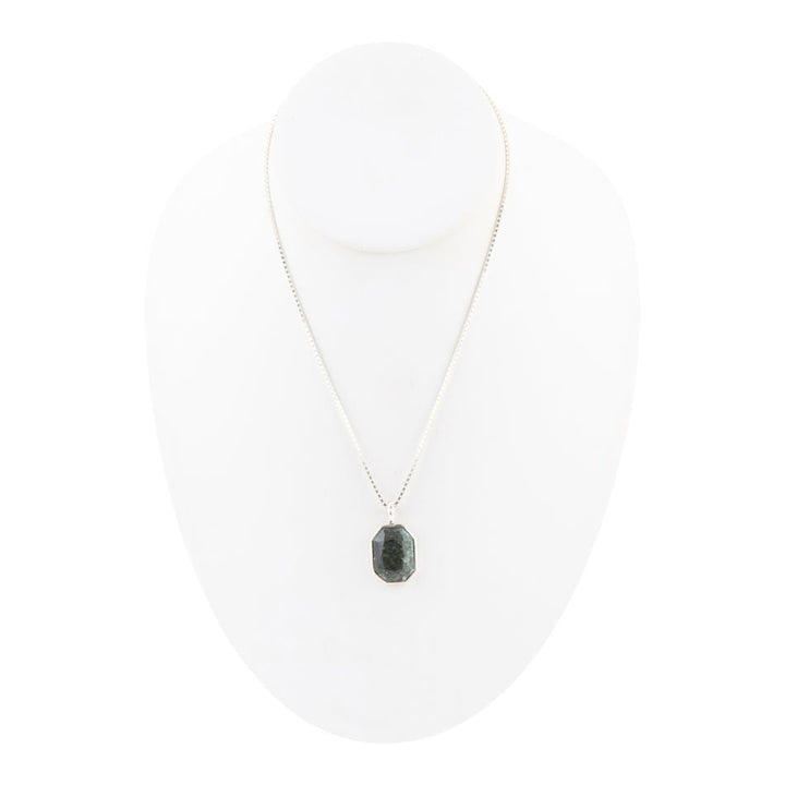 Hammered Green Seraphinite and Sterling Silver Pendant Necklace