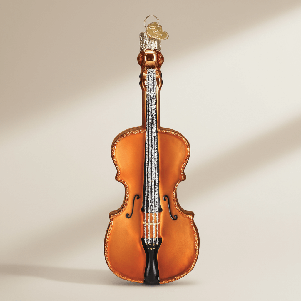 Handcrafted Glass Cello Christmas Ornament with detailed elegant design, celebrating the heritage of classical music.