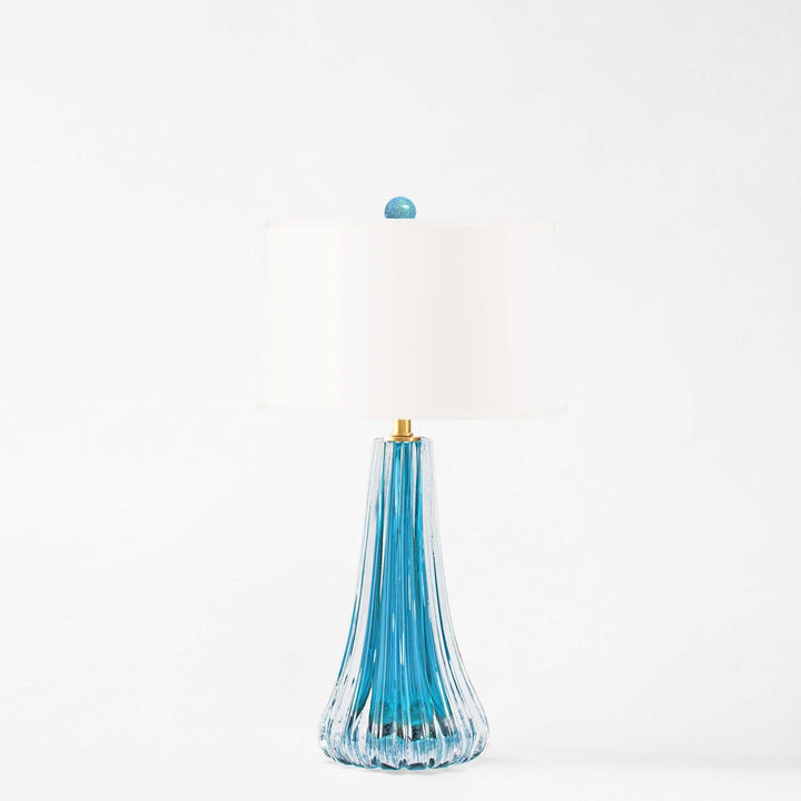 Handcrafted Italian Blue Murano Glass Table Lamp with elegant design and vibrant blue color, perfect for sophisticated interiors.
