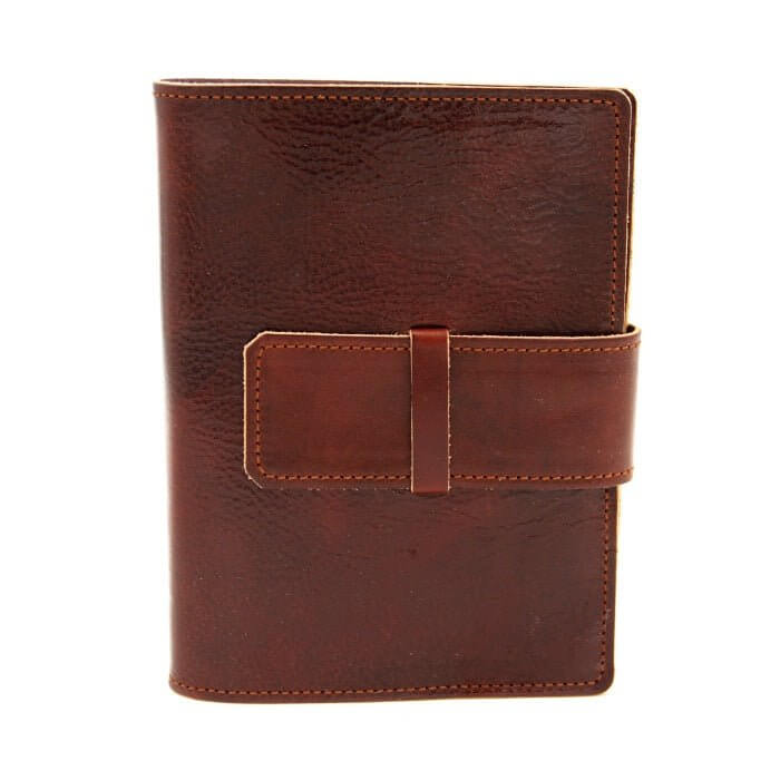 Handcrafted Italian Calfskin Leather Journal with a rich brown finish, showcasing traditional craftsmanship from Rome, Italy.