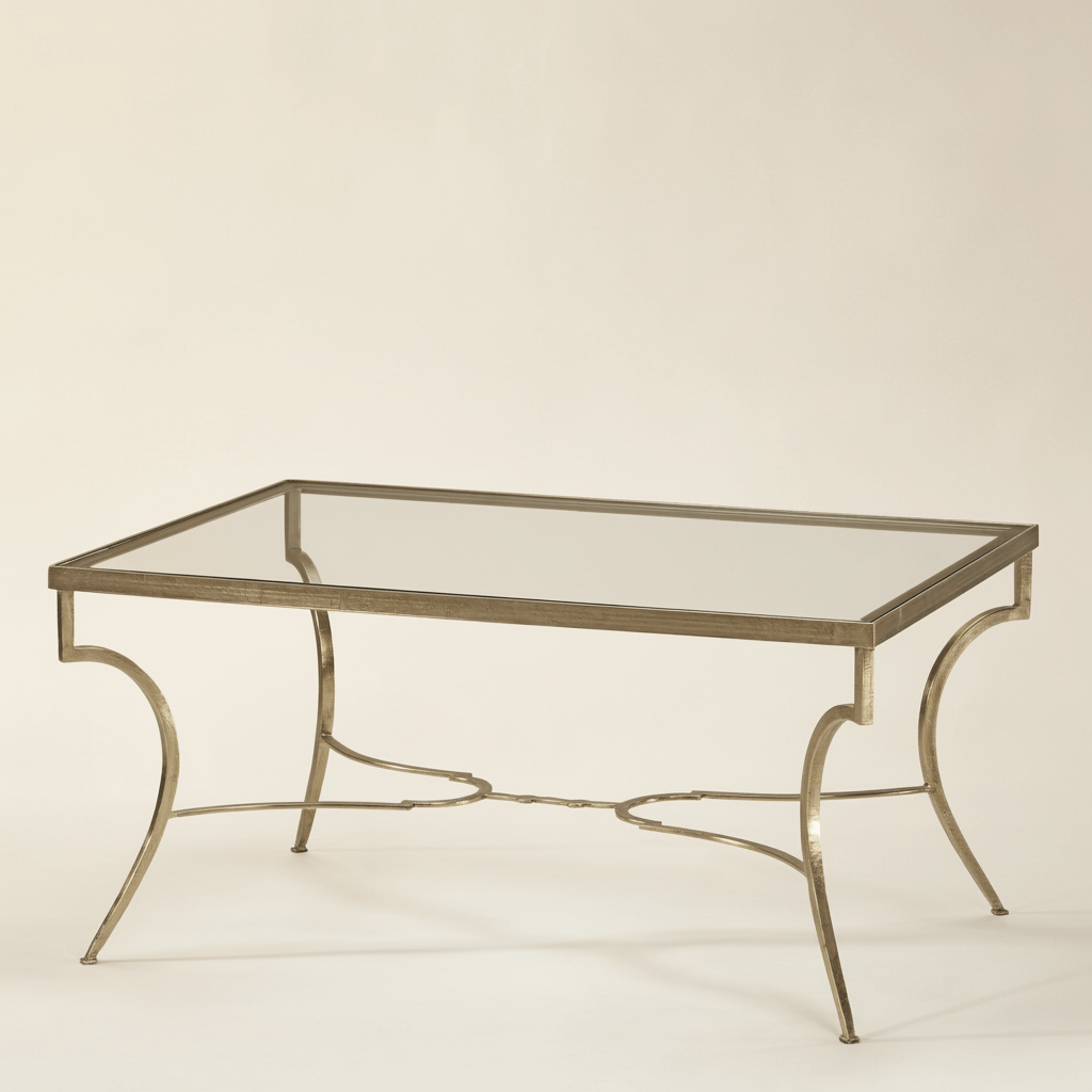 Italian Silver Leaf and Glass Coffee Table with handcrafted elegance and vintage glamour in a clear glass design.