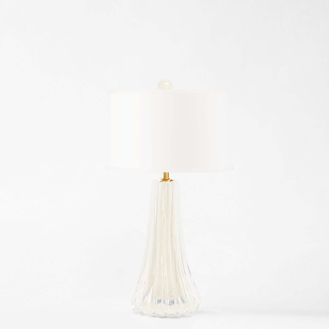 White decorative Glass table lamp with gold trim on a white background