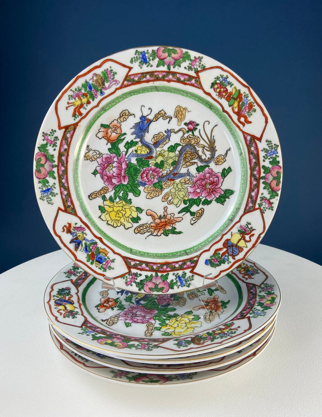 Handpainted Koi Fish Platter: Japanese Collectible Art Plate, 16" with vibrant floral and butterfly designs.