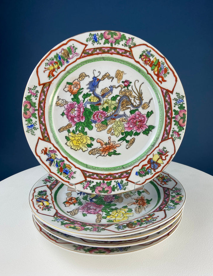 Handpainted Koi Fish Platter: Japanese Collectible Art Plate, 16" with vibrant floral and butterfly designs.