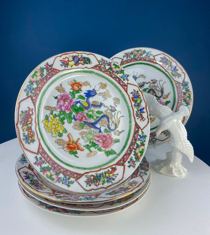 Handpainted Koi Fish Platter: Japanese Collectible Art Plate, 16" featuring colorful floral and bird designs.