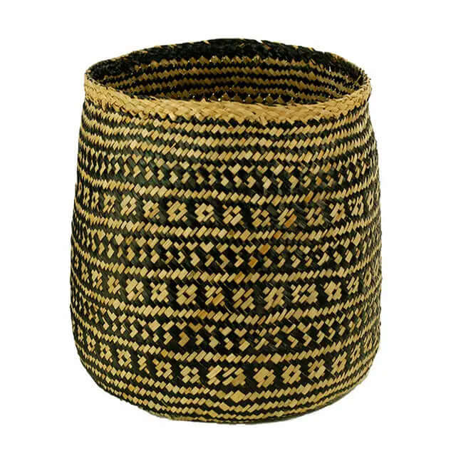 Handwoven Cylinder Basket in Black & Natural Seagrass